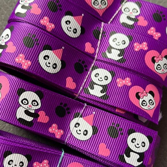Grosgrain Ribbon 7/8” 5 yards NEW panda bear birthday hat paw print heart bow - Picture 3 of 6